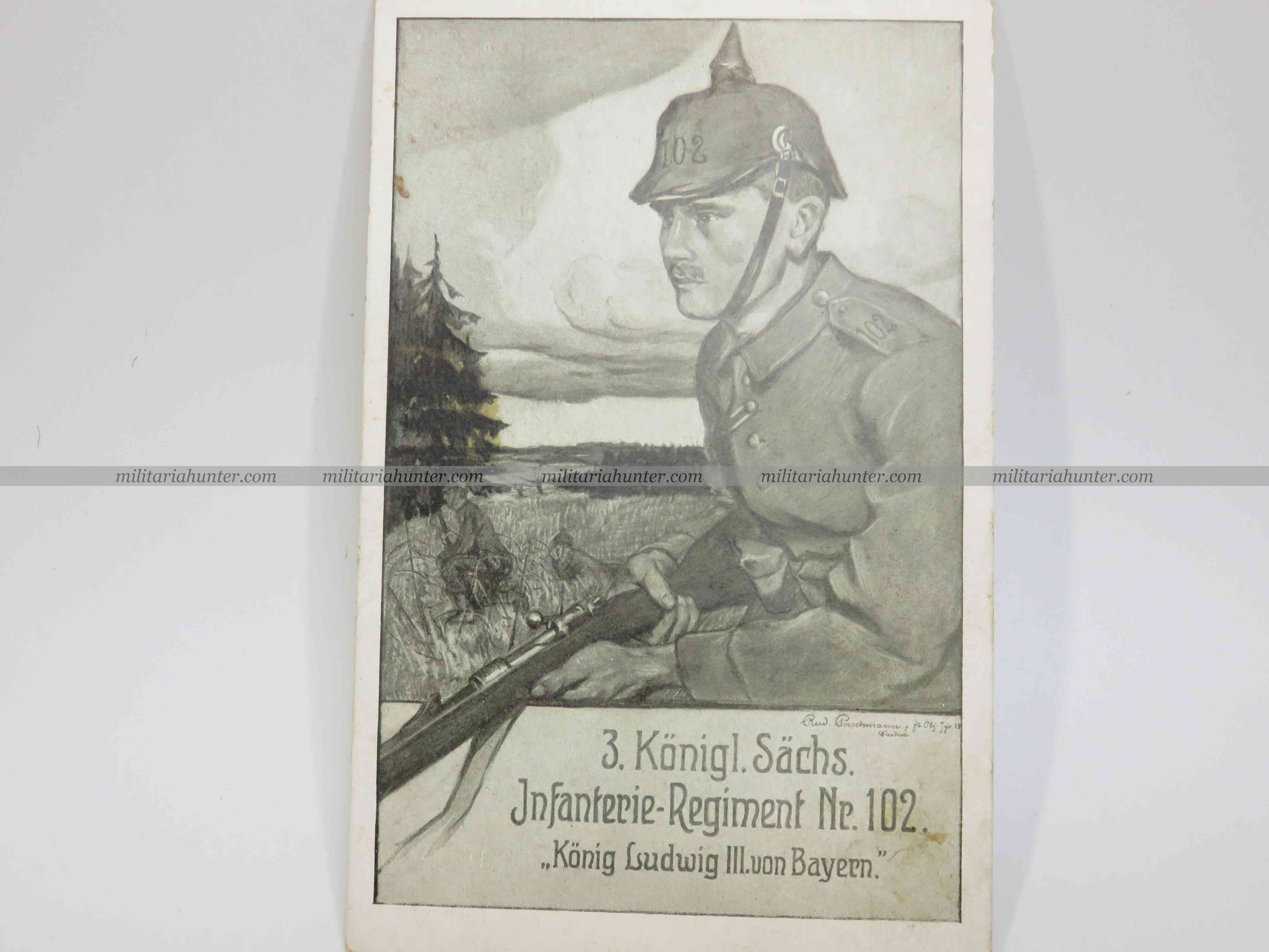 militaria : Postcard / AK 102th Saxonian Infanterie Regiment - carte du JR 102