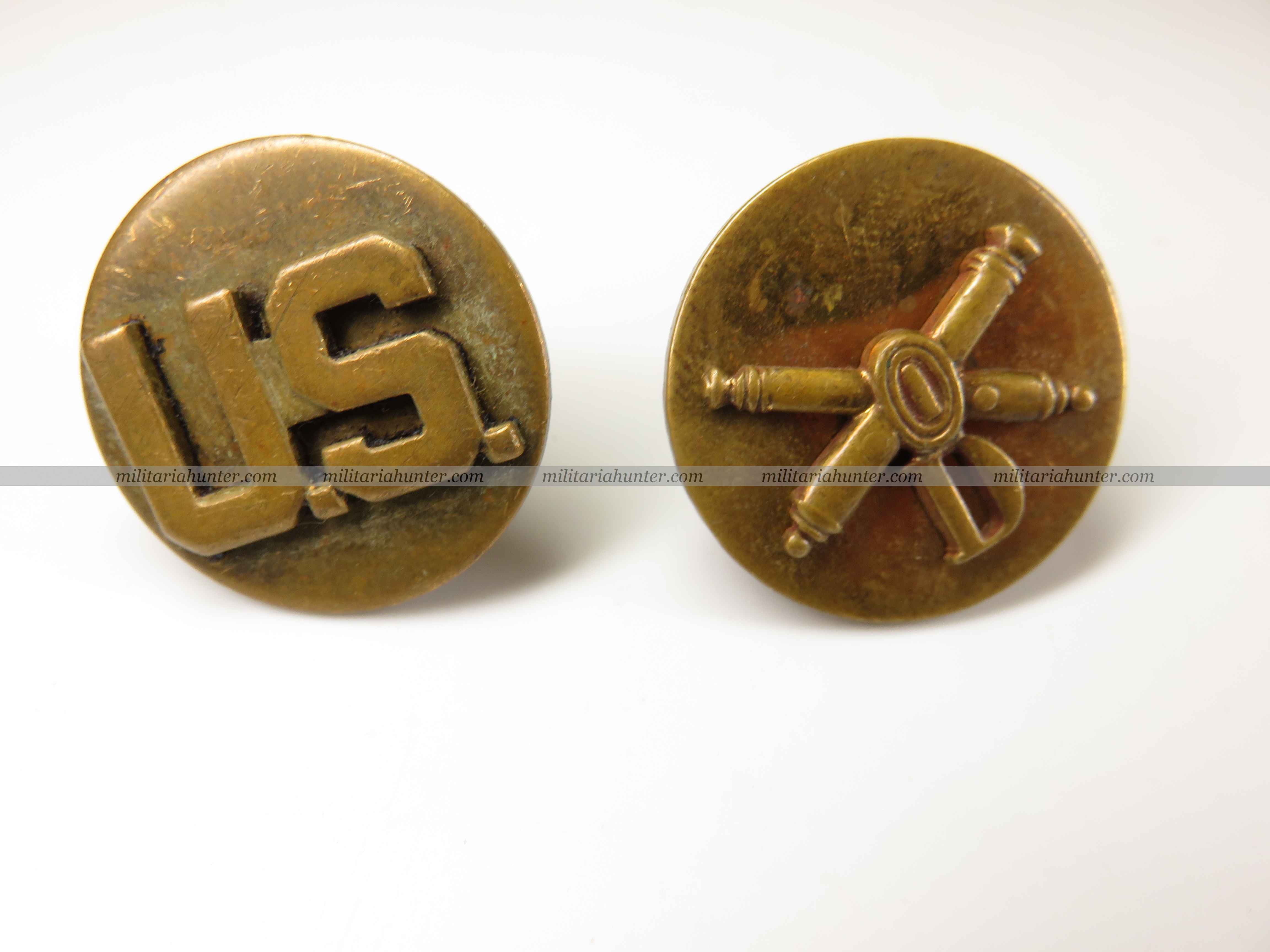 militaria : ww2 paire de disques de col US Coastal Artillery - collar type 3a 1937-1943