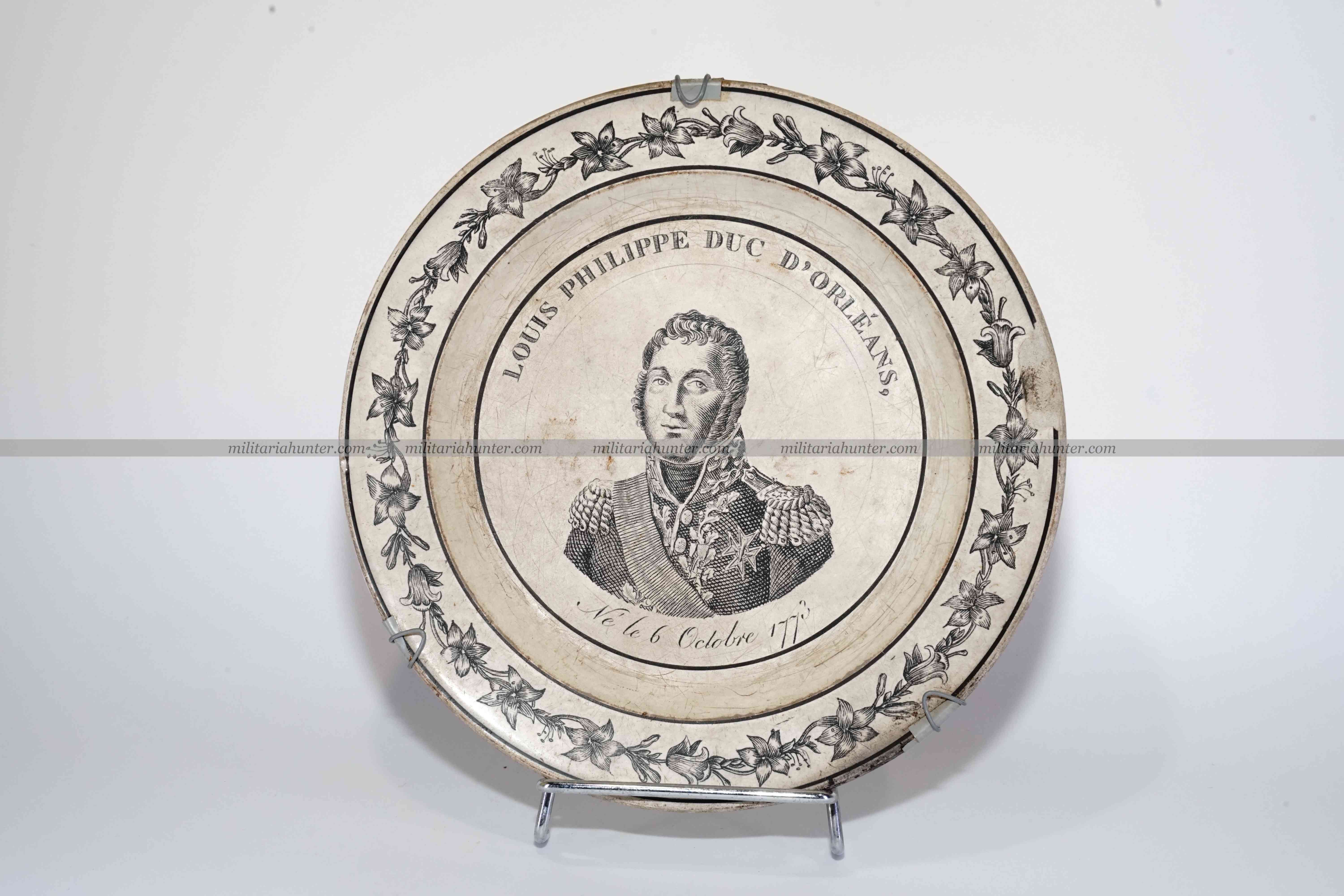 militaria : Assiette à l'effigie de Louis Philippe d'Orléans