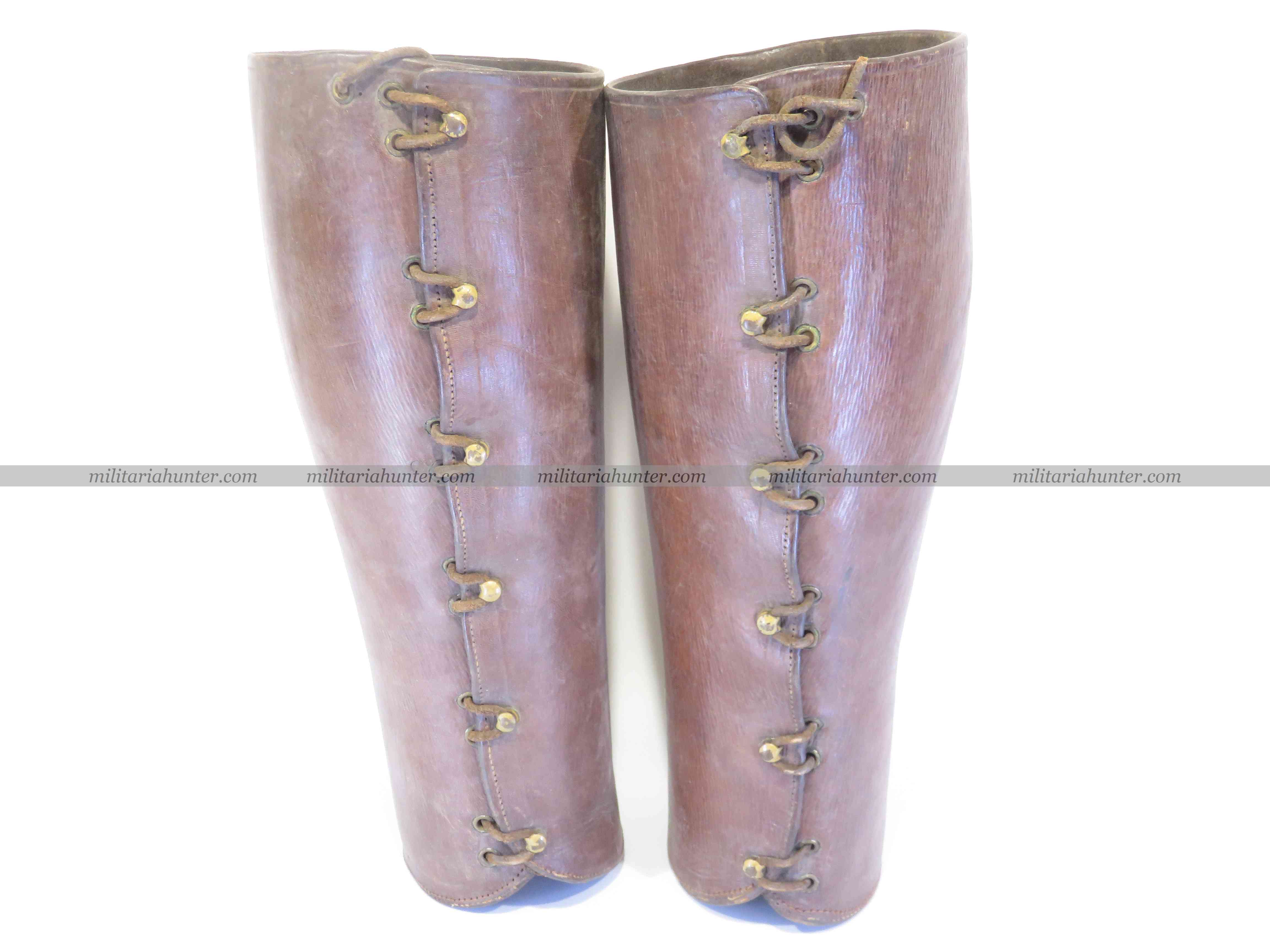 militaria : ww1 british officer leather gaiters - guêtres d'officier britannique 14-18