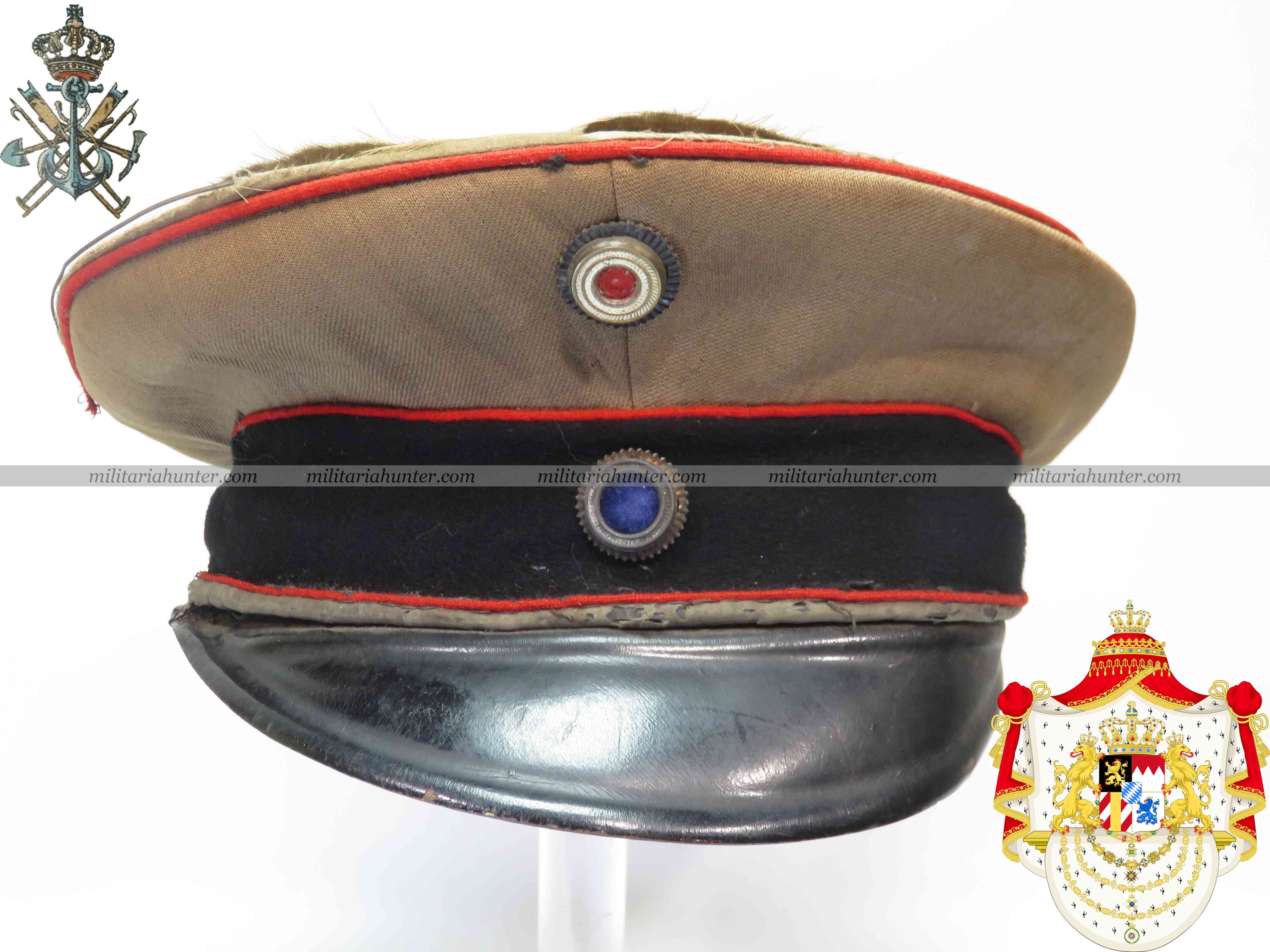 militaria : Officier Pionier/Artillerie bavarois Schirmmütze en soie - bavarian silk visor c