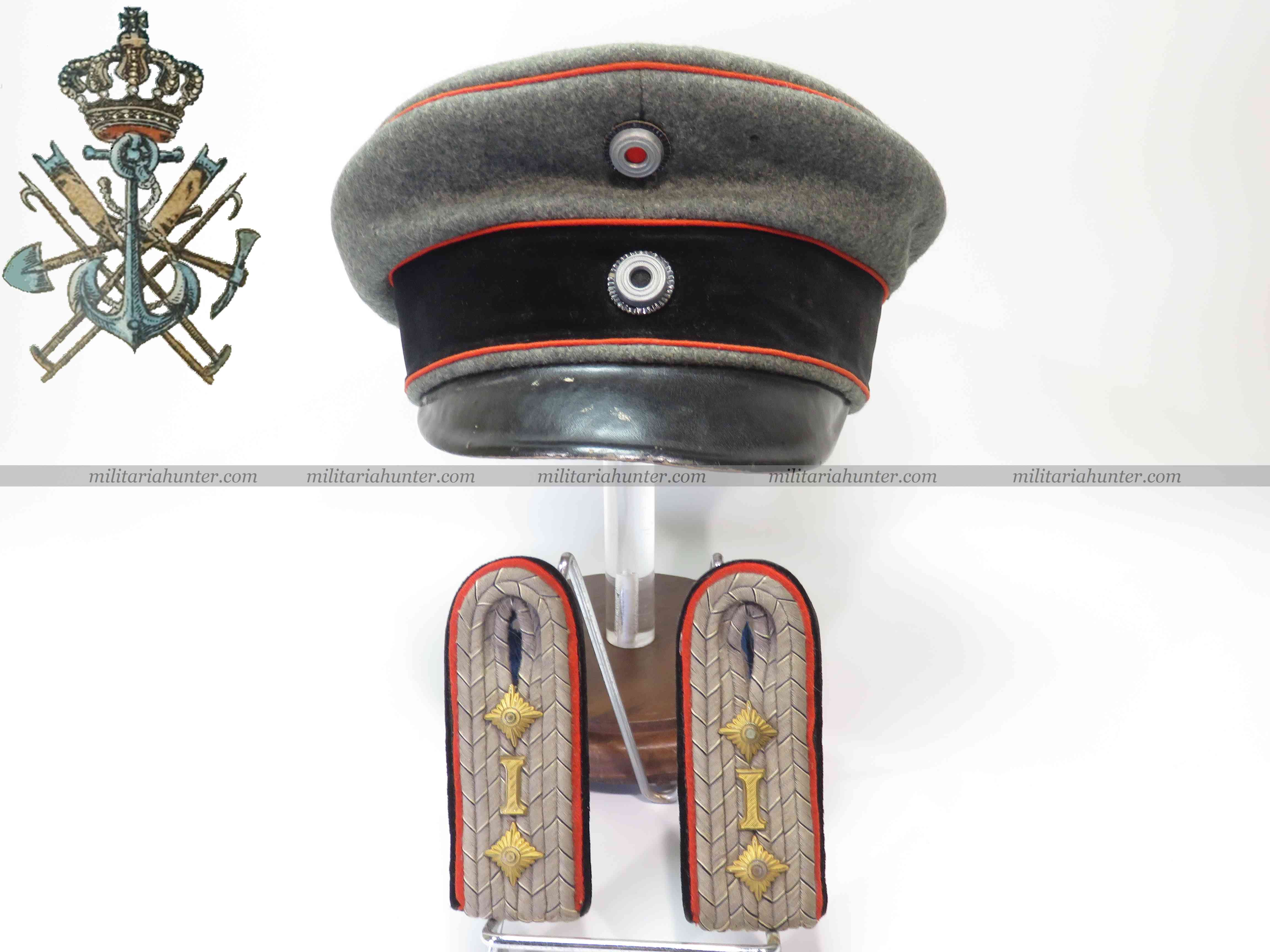 militaria : Schirmmütze + Schulterklappen Hauptmann I  A.K. Pionier