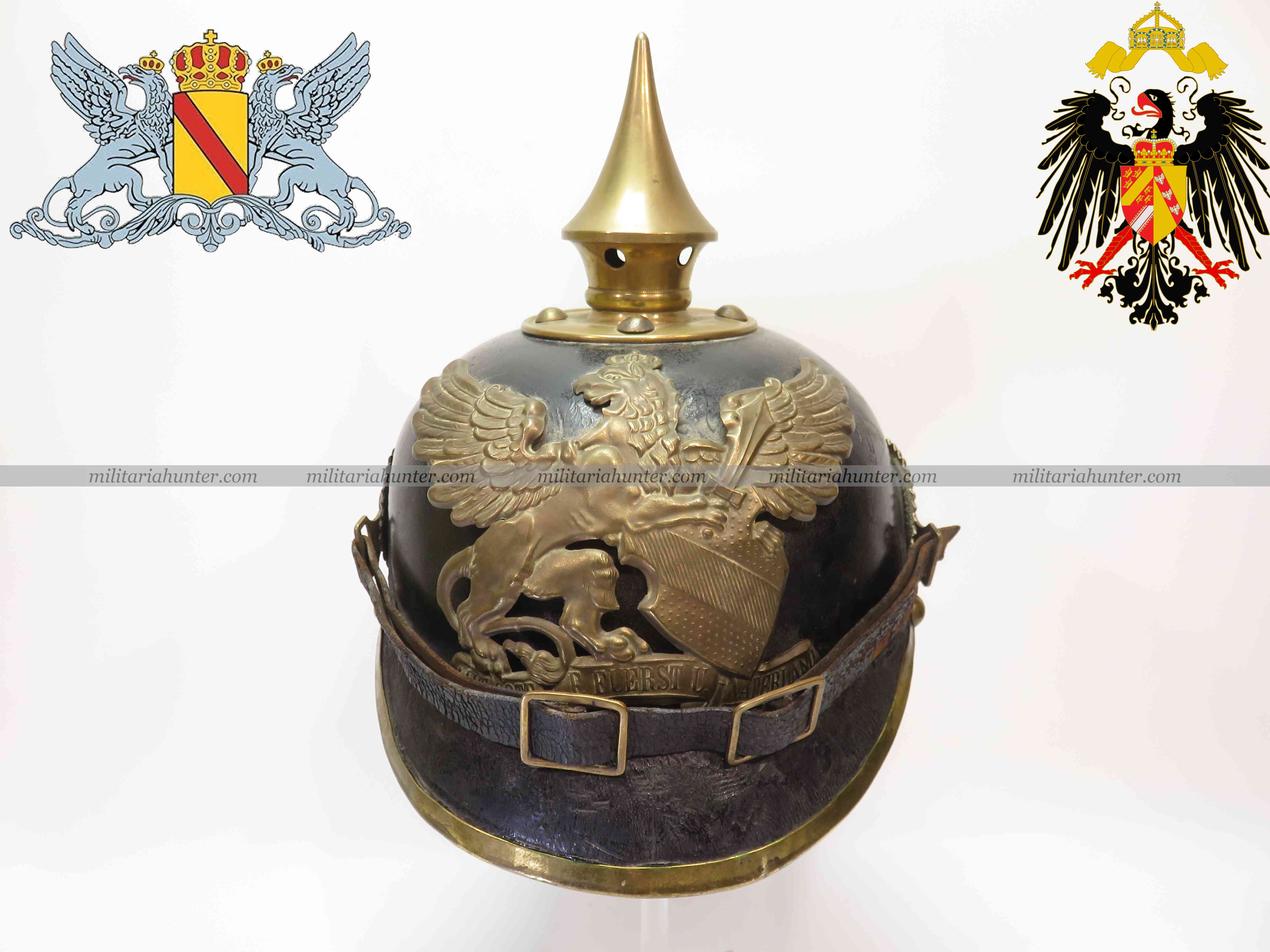 militaria : Casque à pointe M1895 du JR112 Badois nominatif - Baden Pickelhaube - Spiked hel