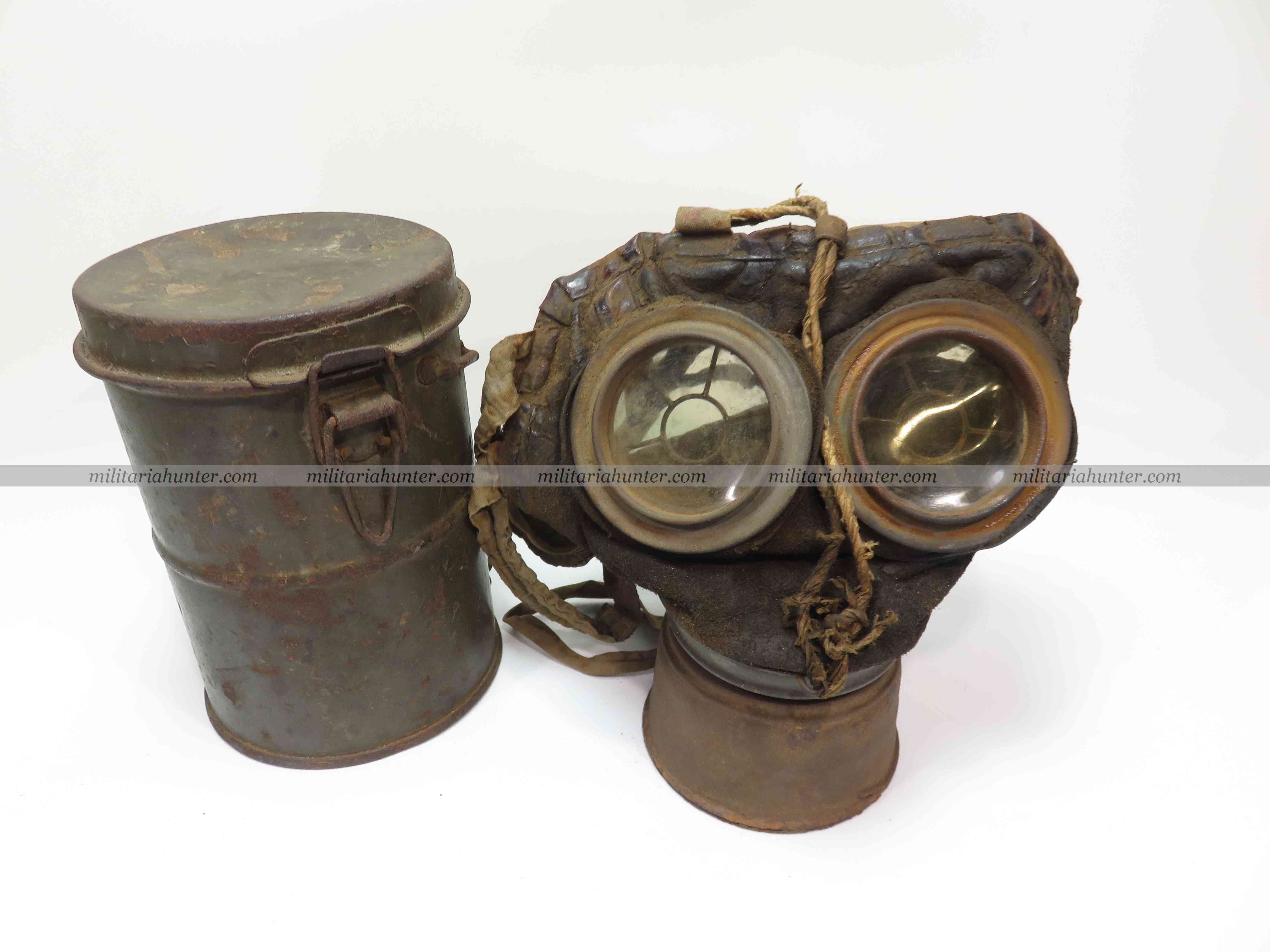 militaria : ww1 german gas mask - Lederschutzmask