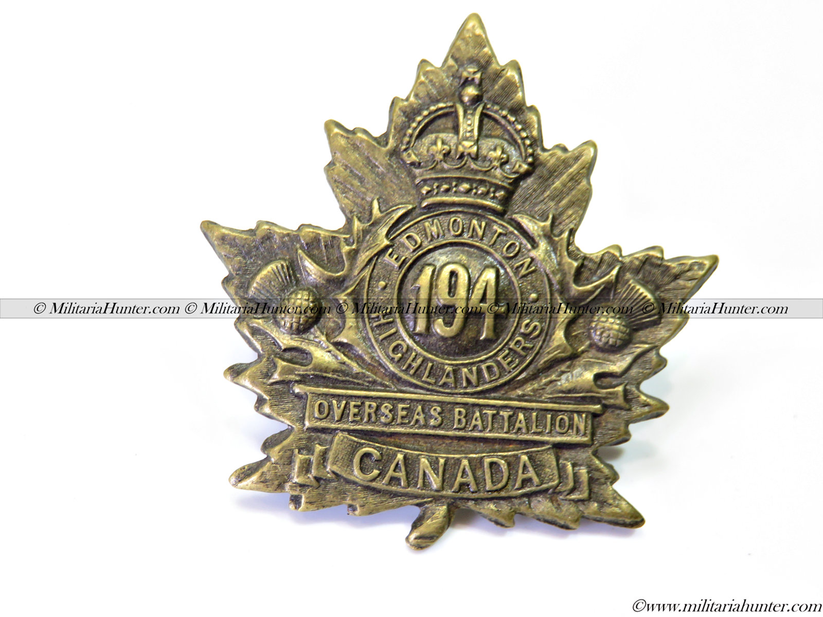 militaria : ww1 CEF 194th Battalion cap badge Edmonton Highlanders